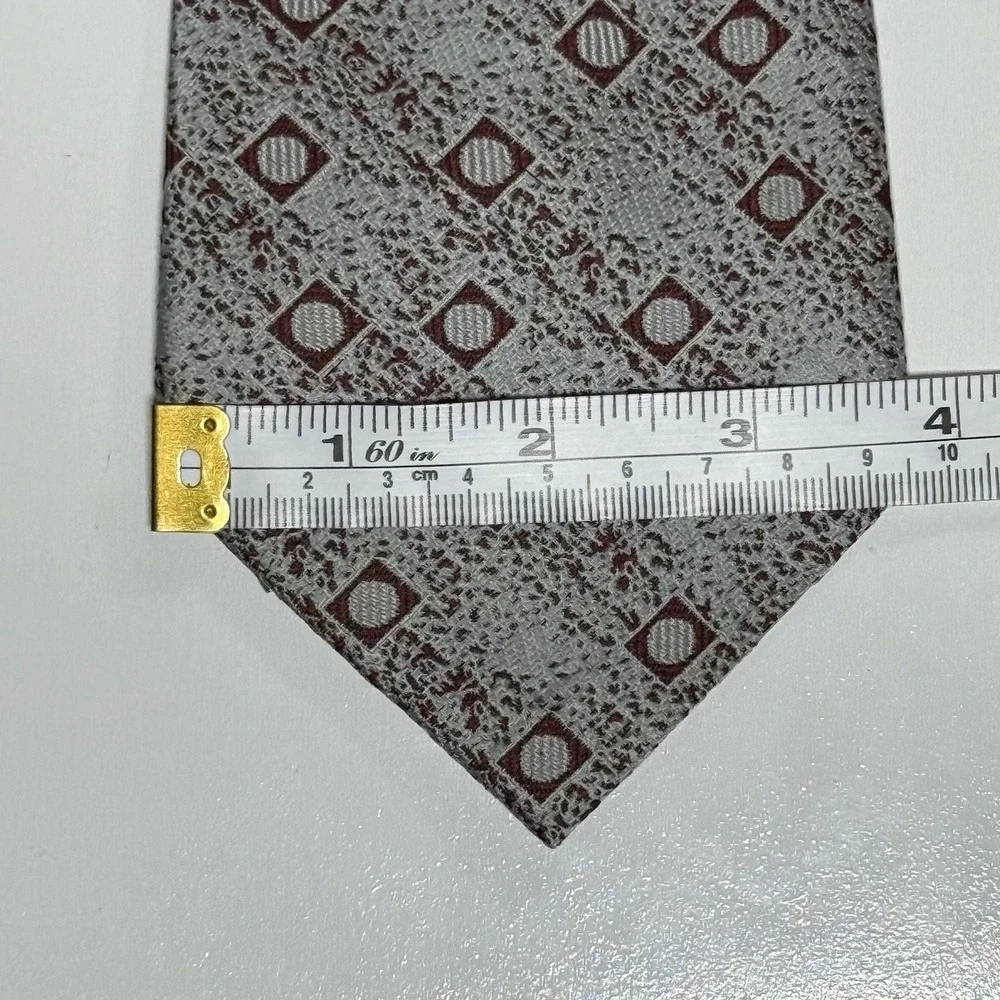 Vintage Abc Necktie 1970s Geometric Burgundy Gray Diamonds Polyester Tie